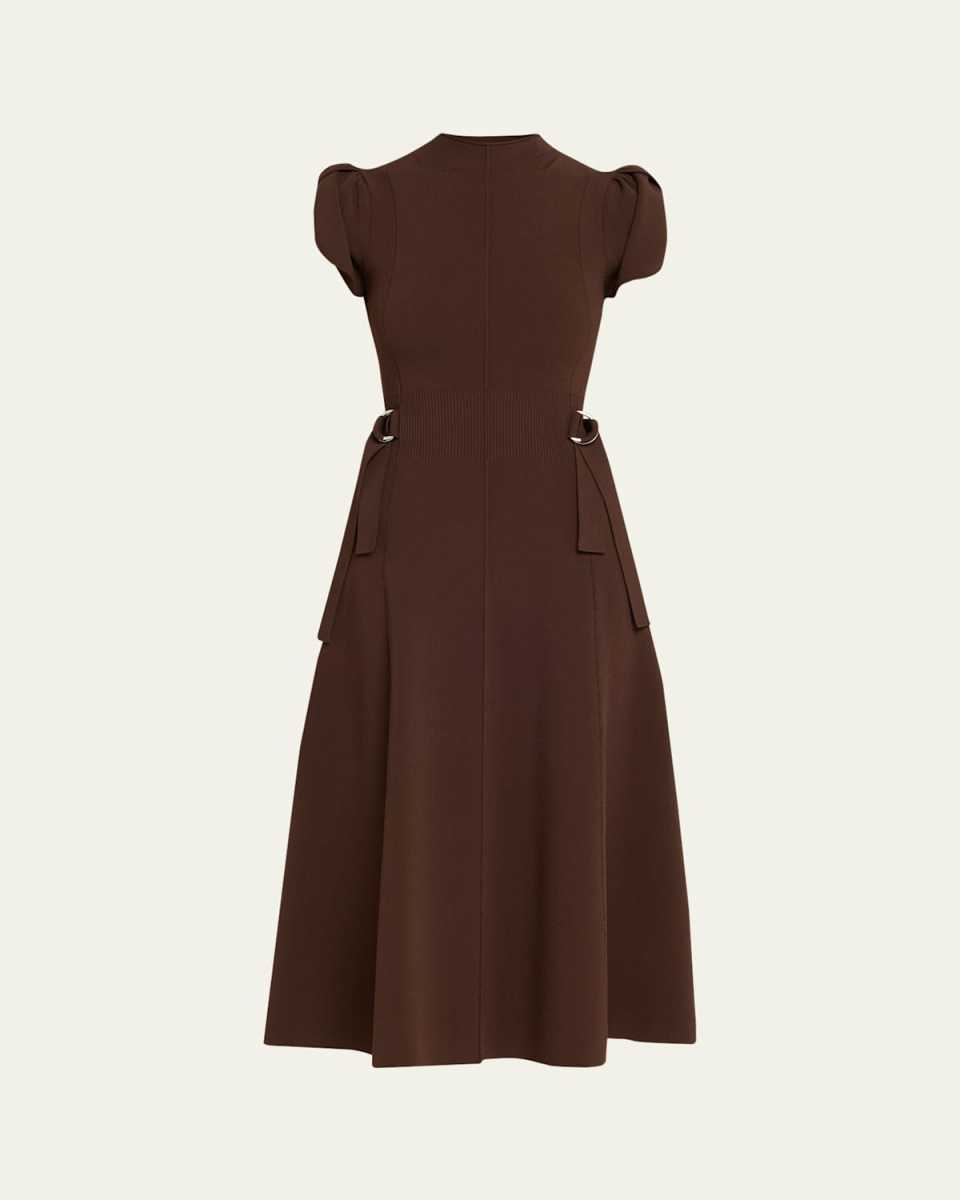 Tulip-Sleeve Compact Rib Midi Dress